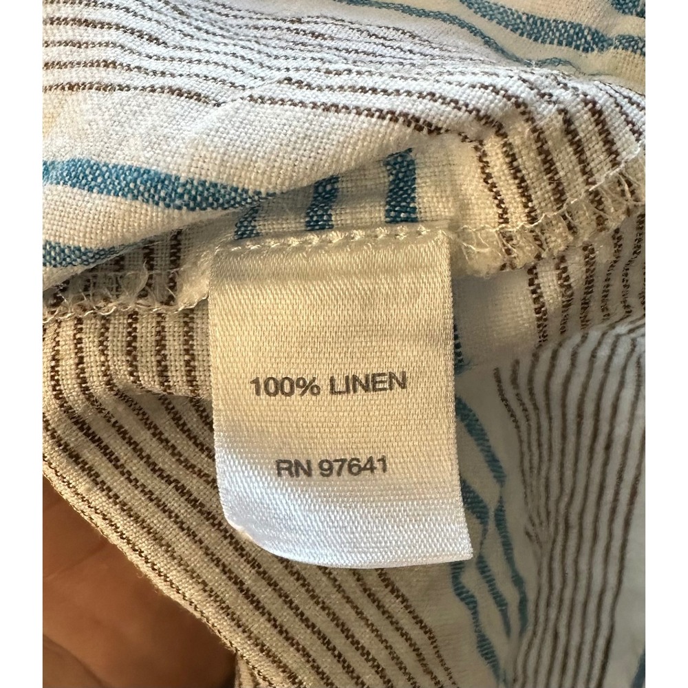 J. Jill Love Linen Dress L Blue White 100% Linen Pockets Coastal Cottage Resort - Picture 6 of 7